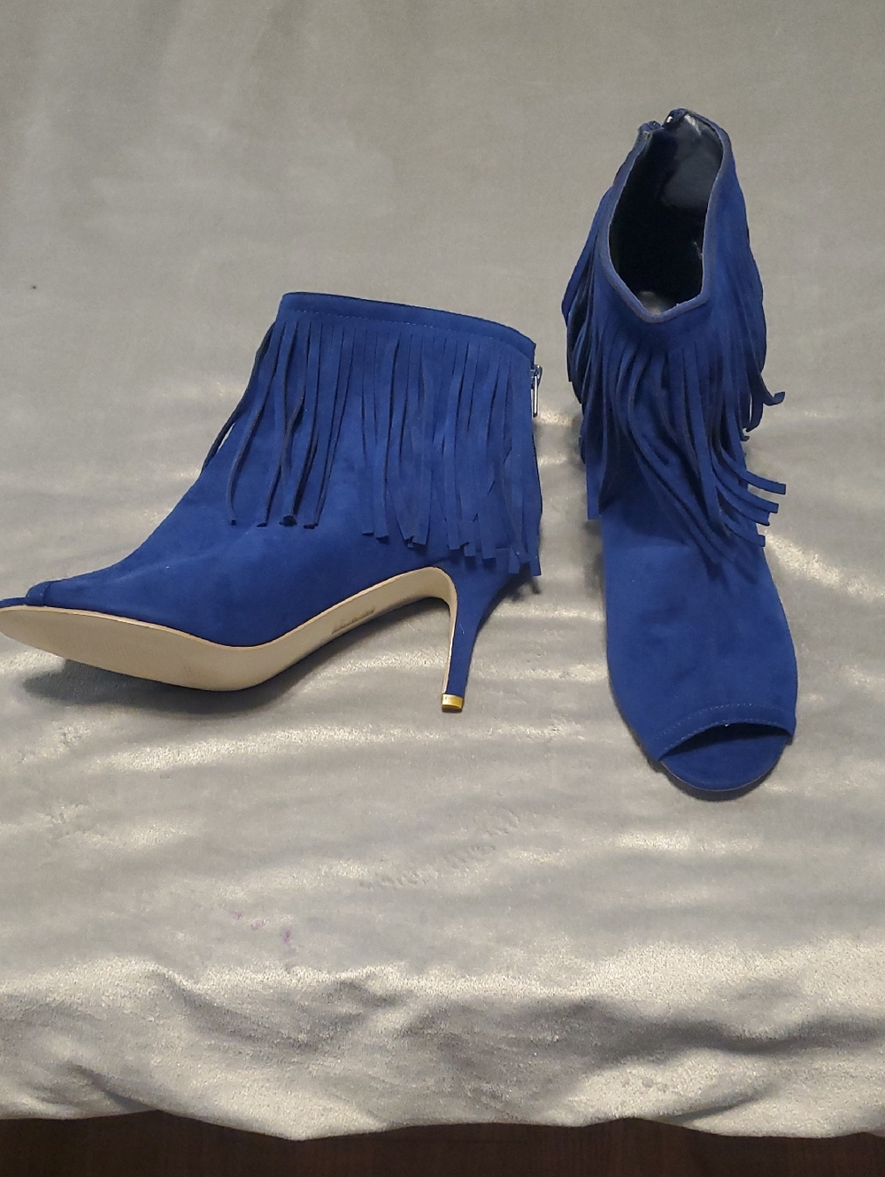 Ashro Electric Blue Fringe Peep-Toe Ankle Booties